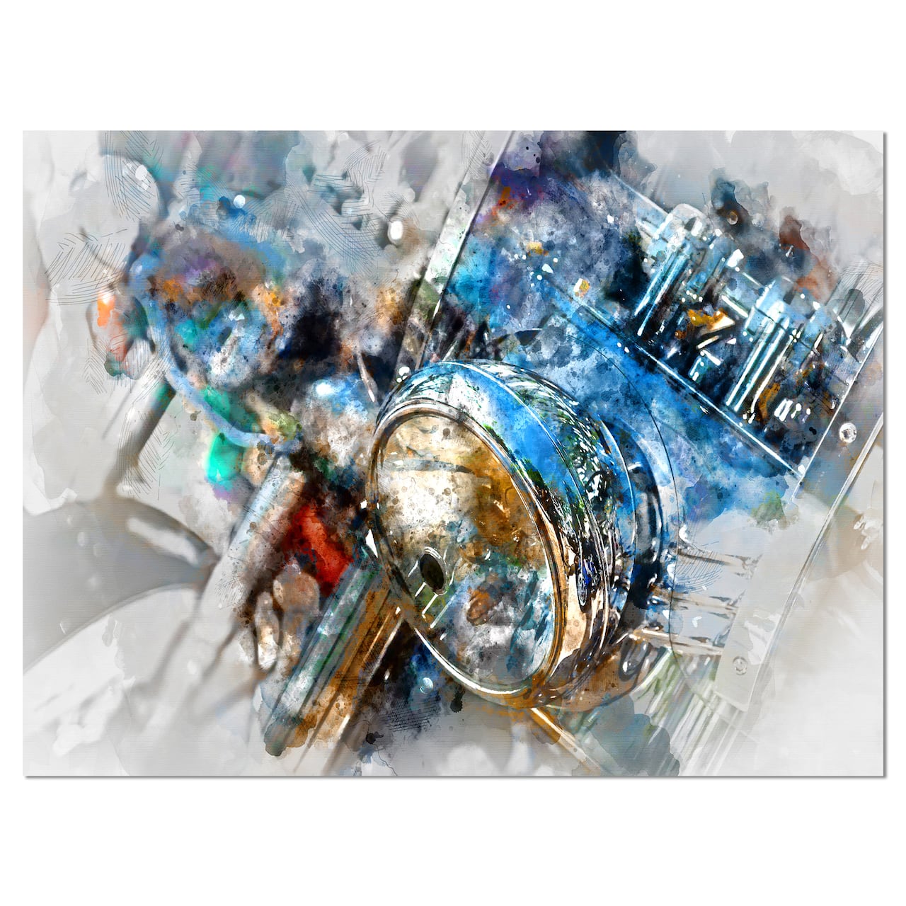 Designart - Motorcycle Headlight Watercolor - Contemporary Canvas Art Print